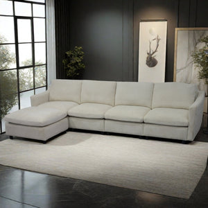 English Elm 4-Seater Modular Cloud Sofa in Beige Fabric with Ottoman, Memory Foam Comfort, Pockets & Pillows W1183S00011