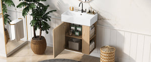 English Elm 21.6 inch Modern Floating Bathroom Vanity with Ceramic Basin, Wave Door, Rose Gold Handle Wood N729P170388D