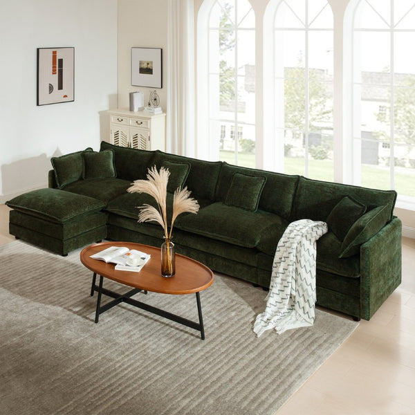 English Elm Modular U Shaped Sectional Sofa with Ottoman Chenille Upholstered Living Room Couch W714S00468