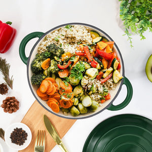 English Elm 4.5 Quart Dutch Oven Pot with Lid, Enameled Cast Iron, Nonstick Ceramic Surface for Even Cooking and Moisture-Retaining Baking up to 500°F Green T3950P396342