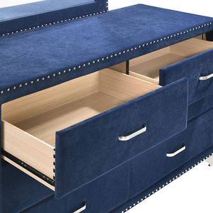 English Elm Kennedy Pacific Blue Upholstered 6-Drawer Dresser with Jeweled Hardware & Chrome Nailhead Glam Storage B062P378338