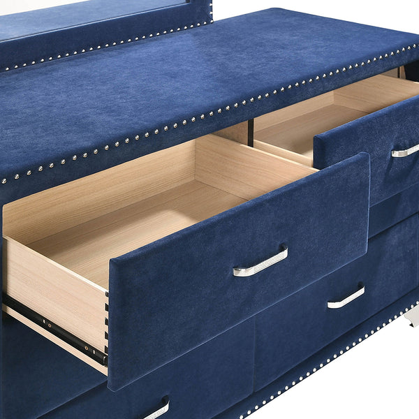English Elm Kennedy Pacific Blue Upholstered 6-Drawer Dresser with Jeweled Hardware & Chrome Nailhead Glam Storage B062P378338