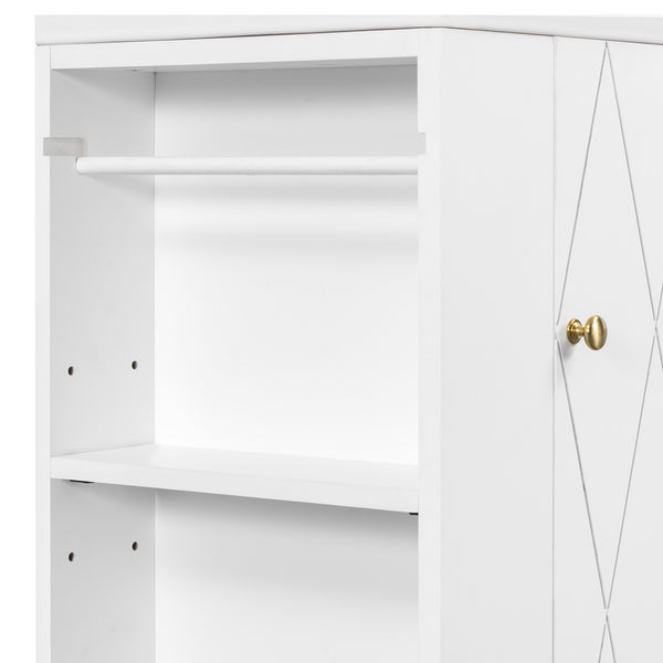 English Elm 20 Modern Wall-Mounted Bathroom Vanity with Ceramic Sink, Diamond Door, Gold Handles & Shelves — Compact White N725P314033K