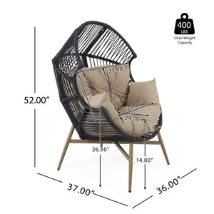 English Elm Christopher Knight Home® - Cori Black Faux Wicker Egg Chair with Khaki Cushion — Weather-Resistant, Handwoven Comfort Retreat N775P225486B