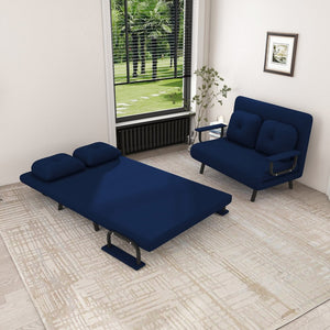 English Elm 46" Wide Corduroy Sleeper Sofa Bed Convertible Folding Chair for Two with Adjustable Backrest Blue W2700P431035