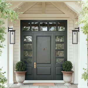 English Elm 20"(h) Matte Black Aluminum Outdoor Wall Sconces Set of 2 with Clear Glass Panels W1340P206649