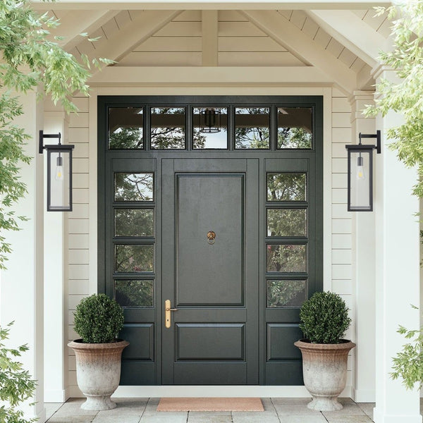 English Elm 20"(h) Matte Black Aluminum Outdoor Wall Sconces Set of 2 with Clear Glass Panels W1340P206649