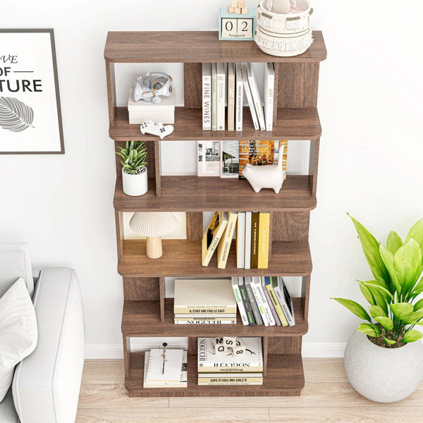 English Elm 31.5" Tall 5-tier Mdf Bookcase Slim Open Shelving Unit for Office Bedroom Living Room Dark Brown W2899P444163
