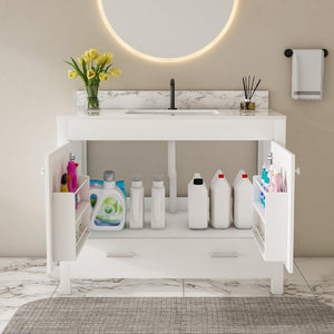 English Elm Modern 43" Bathroom Vanity With Durable Carrara White Top, Stylish Storage, And Soft-Closing Drawers W509S00142
