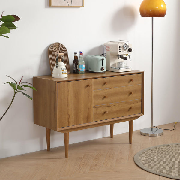 English Elm ANTIQUE Modern Oak Buffet Sideboard with 3D Edge, Adjustable Shelf & 3 Drawers for Stylish Storage W1581P144413