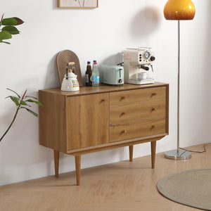English Elm ANTIQUE Modern 4-Drawer 2-Door Buffet Sideboard with 3D Edge Design, Solid Wood Legs, Ample Storage Ancient Oak W1581P144413
