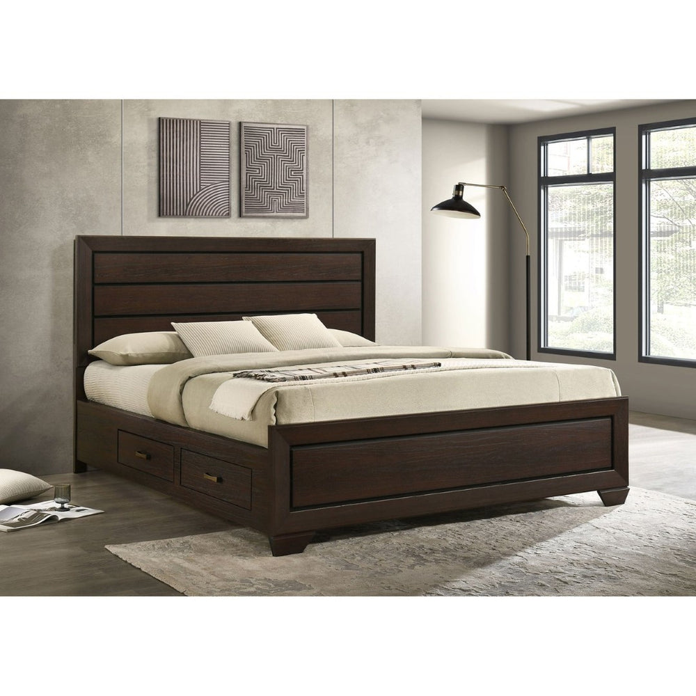 English Elm Ridgeview Dark Cocoa California King Storage Panel Bed - Elegant Design With Under-Bed Drawers B062S00690-GIGA
