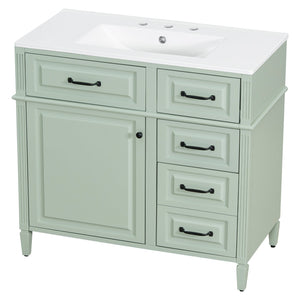 English Elm 36-Inch Modern Bathroom Vanity With Ceramic Sink, Adjustable Shelves, Flip Drawers & Metal Handles N725P350849F