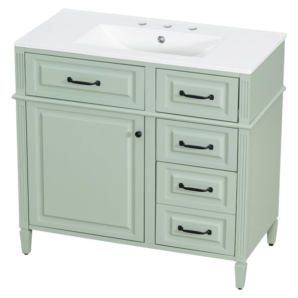 English Elm 36-Inch Modern Bathroom Vanity With Ceramic Sink, Adjustable Shelves, Flip Drawers & Metal Handles N725P350849F