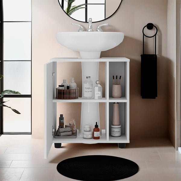 English Elm Storage Cabinet with 4 Shelves and Single Door, 24.4" H on Legs — Compact Bathroom Organizer, Eco-Friendly Compliance White 27.17 L x 21.65 W x 5.91 H B097P395910