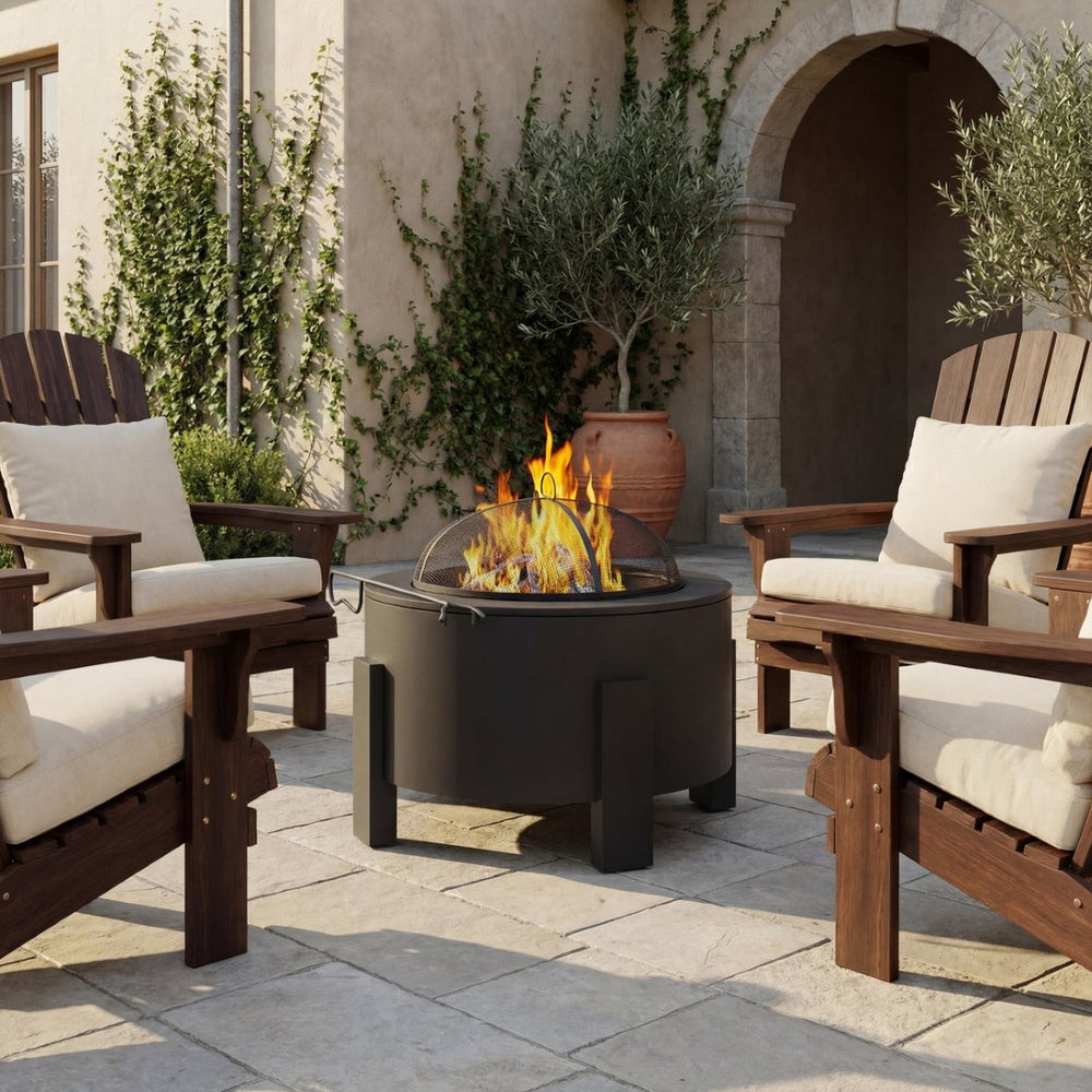 English Elm Flicker Steel Outdoor Fire Pit with Spark Screen and Powder Coated Rust Resistant Finish N772P357159B