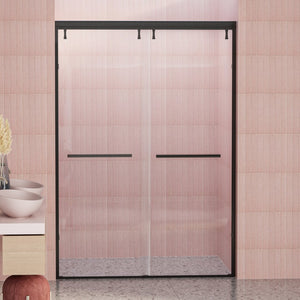 English Elm 44 to 48 Inch Semi Frameless Double Sliding Shower Door with Clear Tempered Safety Glass Matte Black W1920P228045