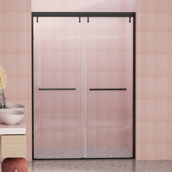 English Elm 44 to 48 Inch Semi Frameless Double Sliding Shower Door with Clear Tempered Safety Glass Matte Black W1920P228045