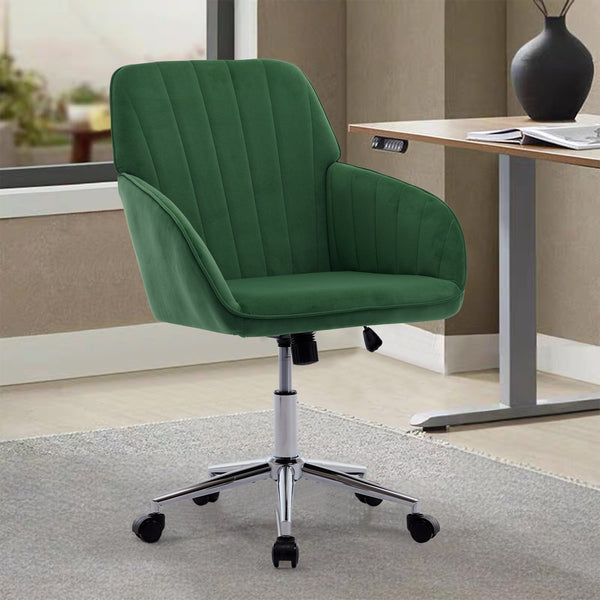 English Elm TY Velvet Ergonomic Office Chair with Memory Foam Cushion, S-Curve Lumbar Support, Green Comfort W2311P277205