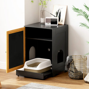 English Elm Cat Litter Box Enclosure Modern Black Litter Cabinet with Sisal Scratching Door, Wheels & Storage W1687P356622