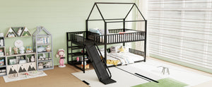 English Elm Full Metal House Bunk Bed with Slide Storage Stairs and Safety Rails for Kids W1580S00345