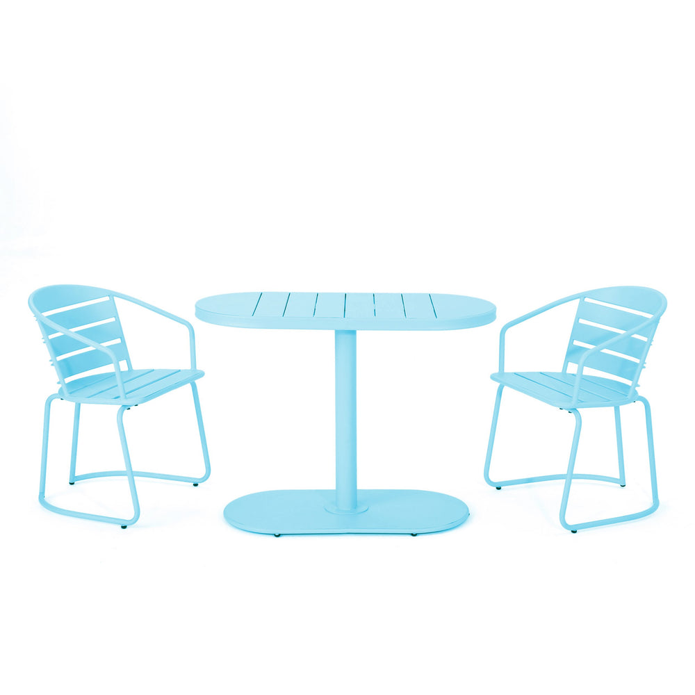 English Elm Christopher Knight Home® - SANTA MONICA BISTRO SET — Chic 3-Piece Iron Patio Dining Set with Matte Finish, Weather-Resistant Charm Light Blue N773P278371B