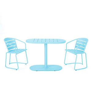 English Elm Christopher Knight Home® - SANTA MONICA BISTRO SET — Chic 3-Piece Iron Patio Dining Set with Matte Finish, Weather-Resistant Charm Light Blue N773P278371B