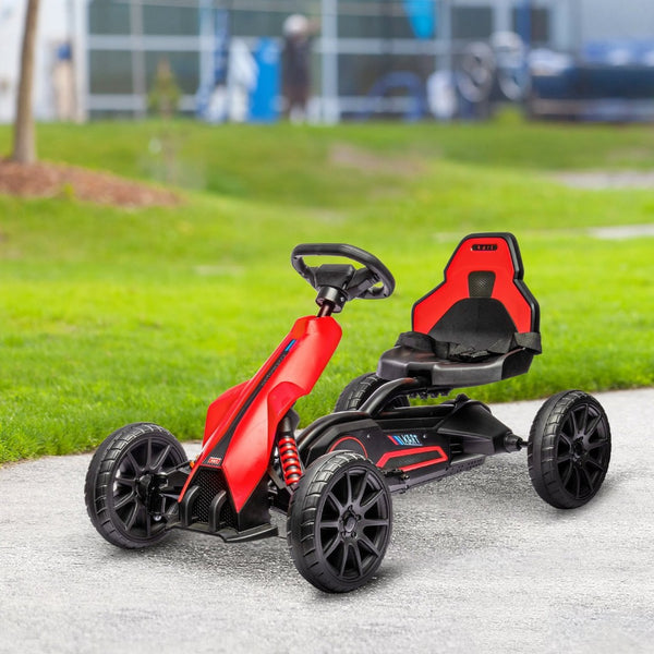 English Elm Aosom Kids Pedal Go Kart with Swing Axle Handbrake and Adjustable Seat for Ages 3 to 8 W2225P217195