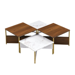 English Elm Christopher Knight Home® - Modern Nesting Coffee Tables Set of 4 – Mid Century Square MDF Tables with Metal Legs, Versatile Layouts and Durable Marble-Effect Finish White+Walnut N770P309785W