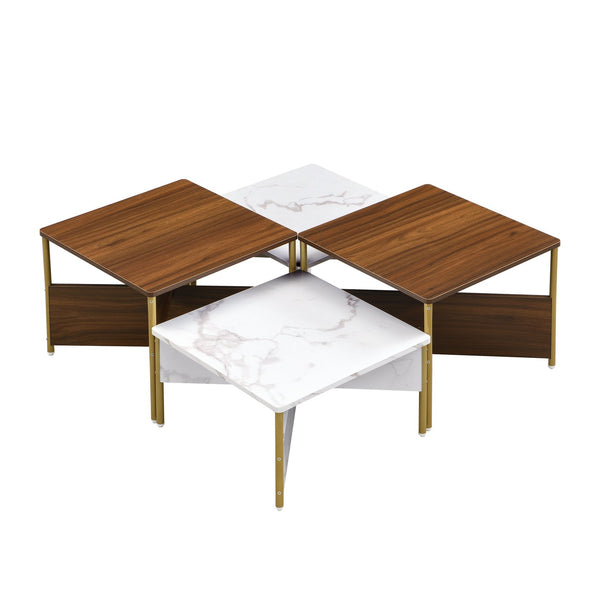English Elm Christopher Knight Home® - Modern Nesting Coffee Tables Set of 4 – Mid Century Square MDF Tables with Metal Legs, Versatile Layouts and Durable Marble-Effect Finish White+Walnut N770P309785W