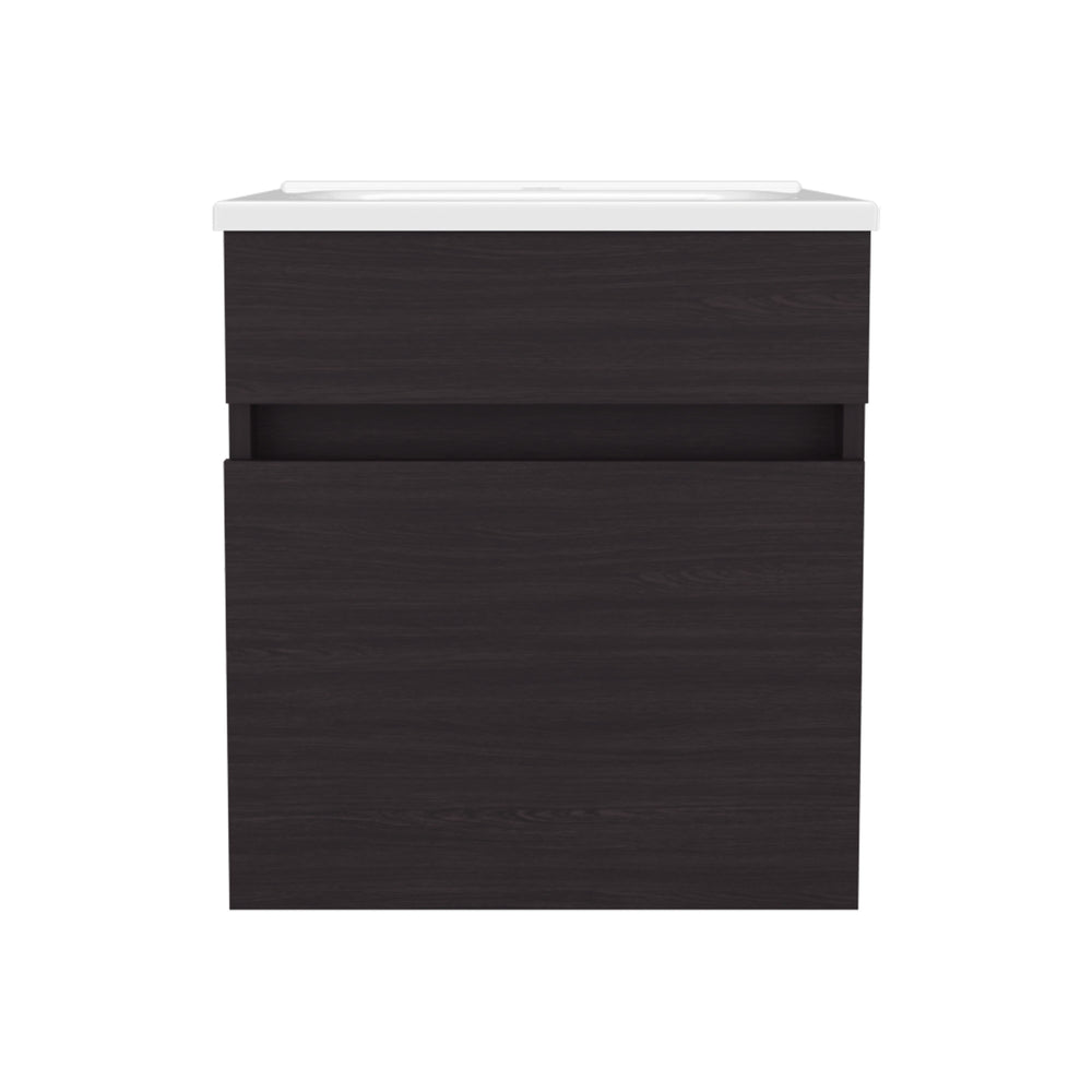 English Elm Primavera 18" Floating Bathroom Vanity in Black Wengue — Wall-Mounted Compact Cabinet with Shelves, Moisture-Resistant Modern Design B070P337053