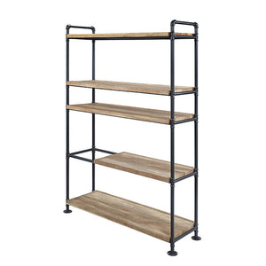 English Elm Oak Five-Shelf Bookcase with Oak & Sandy Black Finish, Sturdy Powder-Coated Metal Frame, 65.5"H B062S00546