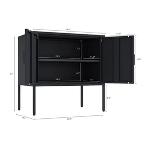 English Elm Ava 24" Metal Accent Cabinet in Black – Slim Steel Storage with Adjustable Shelf, Modern Minimalist Design B365P397879