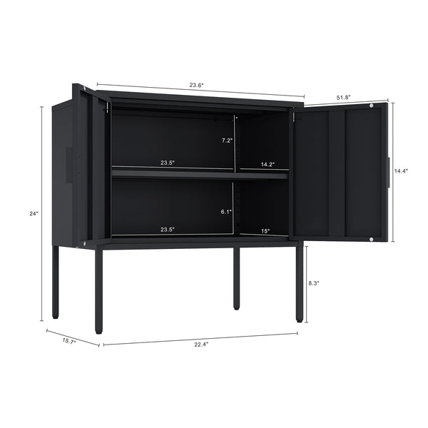 English Elm Ava 24" Metal Accent Cabinet in Black – Slim Steel Storage with Adjustable Shelf, Modern Minimalist Design B365P397879