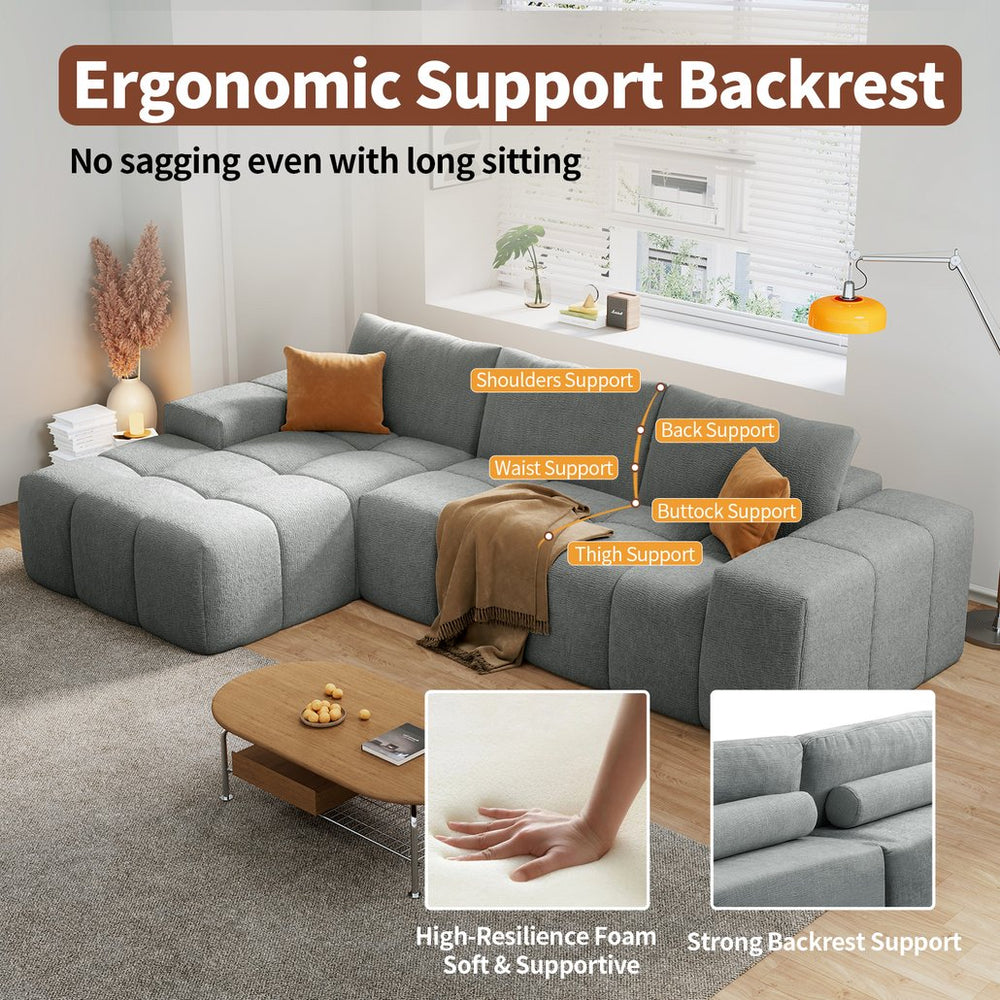 English Elm L-Shaped Modular Sofa With No Assembly, Deep Seating, Soft Flannelette, Perfect For Modern Spaces W3737S00005