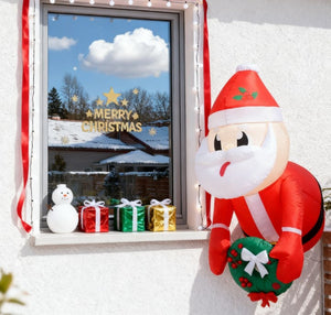 English Elm Inflatable Santa Wreath Hanging Holiday Display with Led Lights Weatherproof Polyester T3971P415659