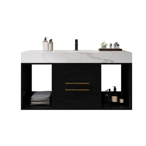 English Elm 39.4" Floating Bathroom Vanity with Ceramic Sink, Solid Wood, Faux Marble Top, Gold Handles, 39.4" W3136S00002