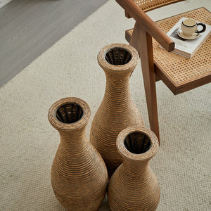 English Elm 3-piece modern PVC floor vase set with tall standalone racks for artificial branches and decor accents Beige W2796P261494