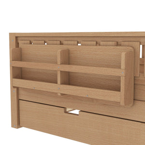 English Elm Twin Kids Platform Bed with Trundle Staircase Bookshelf and Rounded Safety Rails Natural W1580S00558