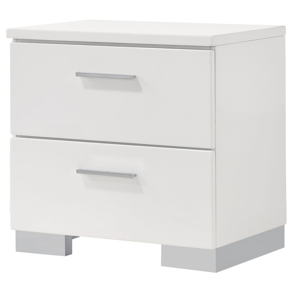 English Elm Dulcey White High Gloss Two-Drawer Nightstand with Metal Bracket Feet, Minimalist Storage & Style B062P378383