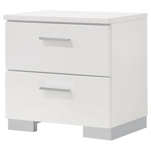 English Elm Dulcey White High Gloss Two-Drawer Nightstand with Metal Bracket Feet, Minimalist Storage & Style B062P378383