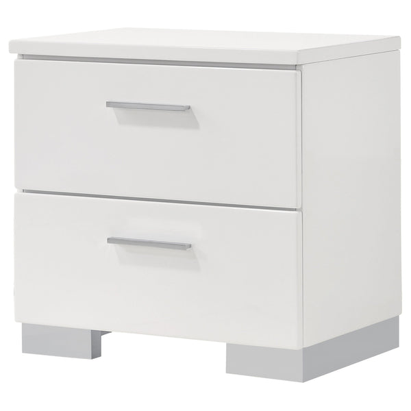 English Elm Dulcey White High Gloss Two-Drawer Nightstand with Metal Bracket Feet, Minimalist Storage & Style B062P378383