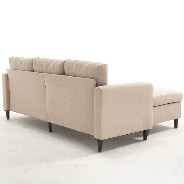 English Elm Small L-Shaped Sofa with Storage Ottoman and Side Pockets, Velvet 3-Seat Space-Saving Couch Beige W2705P255381