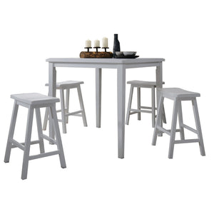 English Elm White 5-Piece Counter Height Dining Set with Ergonomic Saddle Stools, Solid Wood Top, Space-Saving Design B062P189102