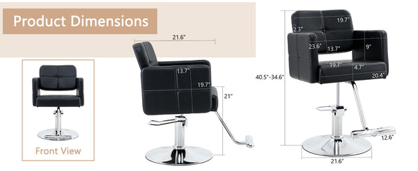 English Elm Fashionable Hydraulic Salon Chair Black Pu Leather Swivel Seat for Styling Studios W1151P361700