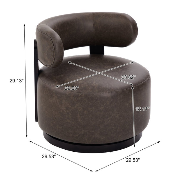 English Elm Wooden Base Barrel Swivel Club Chair Pu Leather Lounge Seat with 360 Degree Rotation N776P422651D