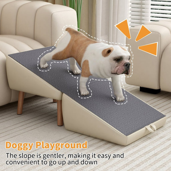 English Elm Dog Pet Stairs Solid Wood Foldable Ramp with Ottoman Style for Couch or Bed Light Gray W2641P440162