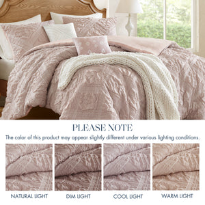 English Elm 5-Piece Sculpted Jacquard Comforter Set Full/Queen with Plush Polyester Fill, Elegant Texture Pink 12.99 L x 17.01 W x 6.5 H B035P408222