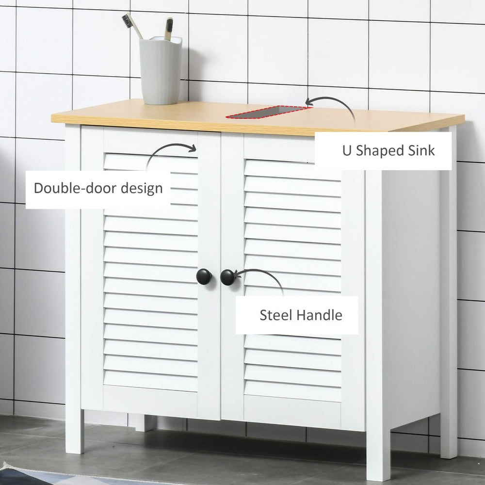 English Elm Undersink Bathroom Cabinet with Louvered Doors Two Tier Mdf Storage Organizer T3971P387484