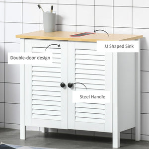 English Elm Undersink Bathroom Cabinet with Louvered Doors Two Tier Mdf Storage Organizer T3971P387484